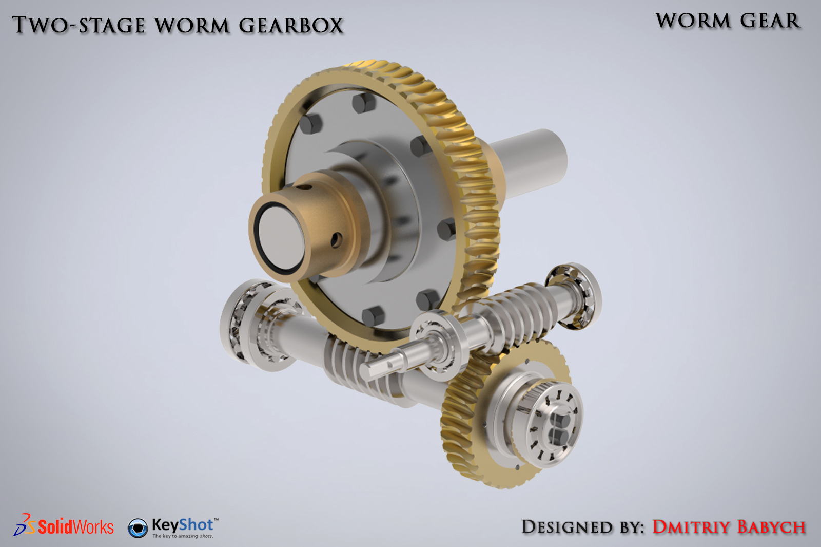 两级蜗轮蜗杆齿轮箱三维建模图纸 STEP格式 SOLIDWORKS设计